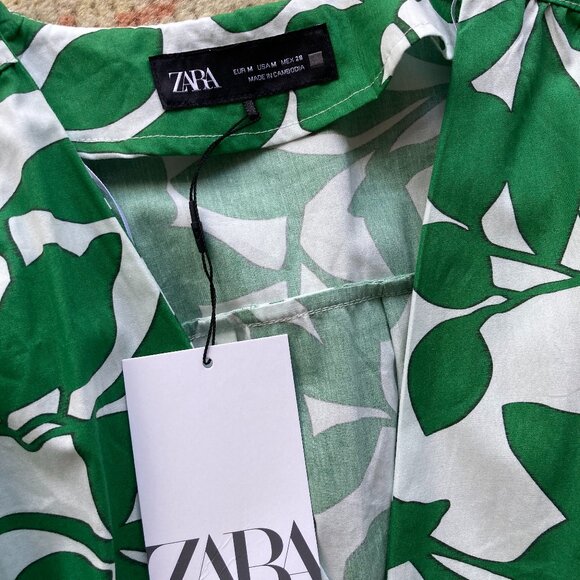 NWT ZARA Women's Belted Green & White Leaves Printed Long Midi Dress, Medium - Picture 7 of 13
